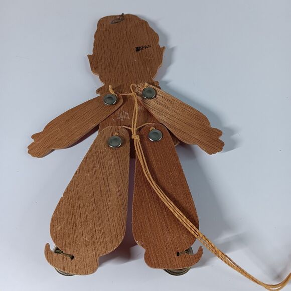 Vtg Wood Pull String Elf Ornament Toy Japan Christmas Holiday Decor Bells - Picture 3 of 8